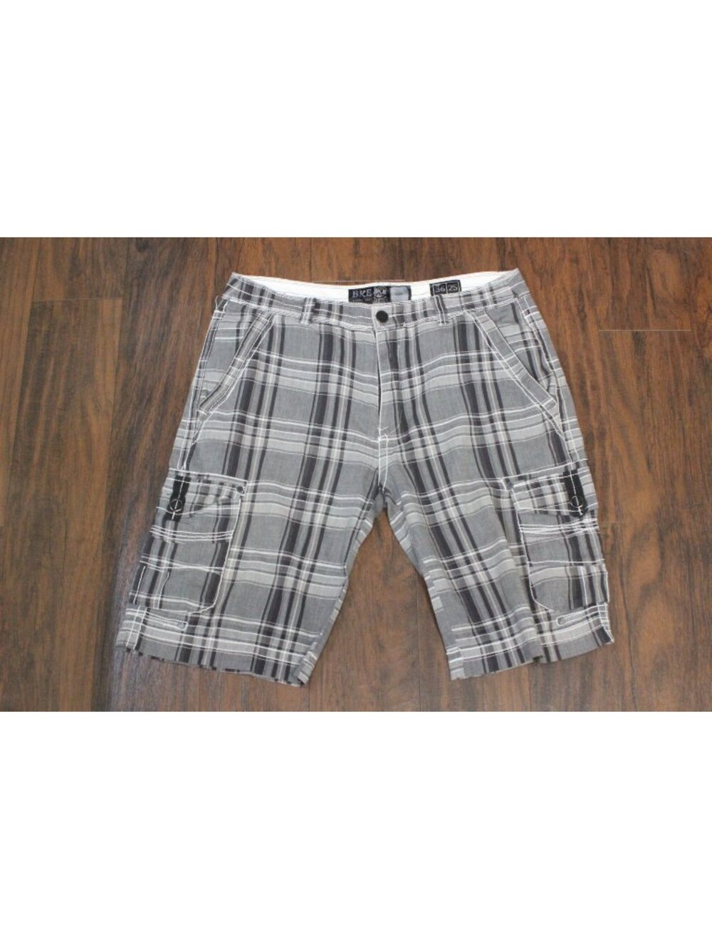 BKE Merrit Slim Fit Plaid Cargo Shorts Gray & Black Size 36